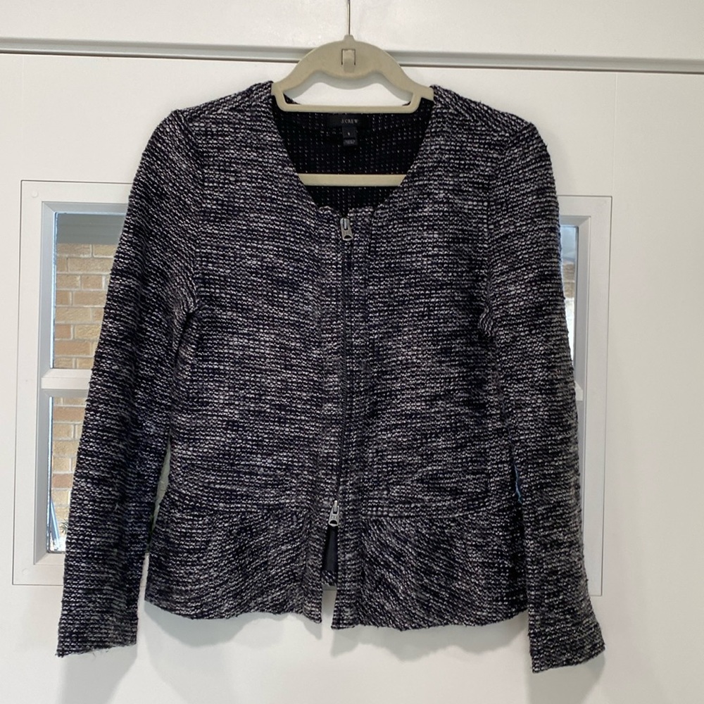 J Crew Boucle Tweed Full Zip Blazer Jacket - Small - Black‎ Twead